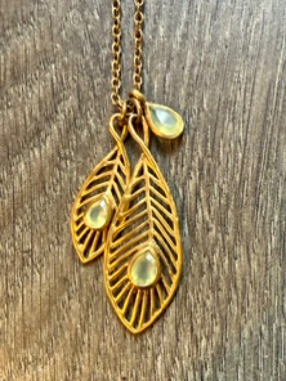 Satya Jewelry Gold Long Necklace with leaves and moonstones
